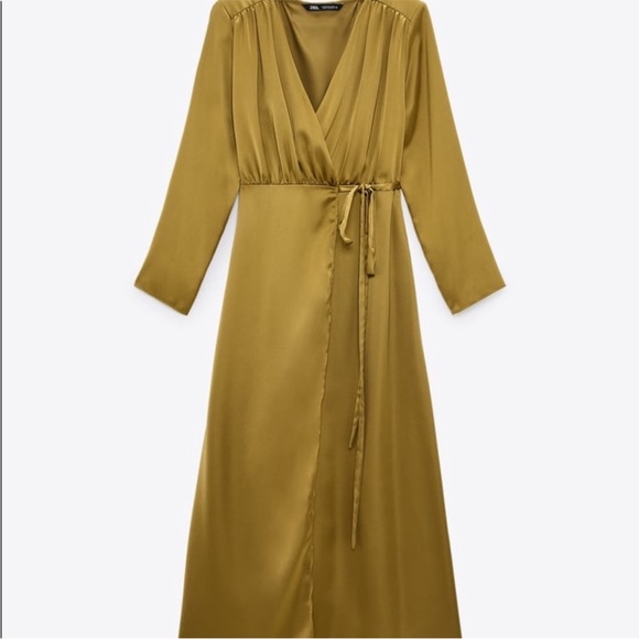 Zara olive satin wrap dress - Picture 5 of 5